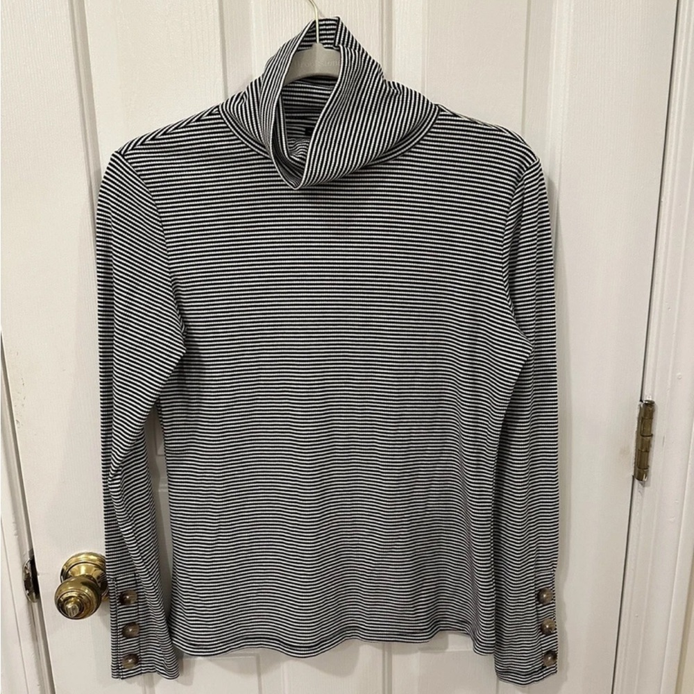 Tahari Black/White Striped Turtleneck Sz S
